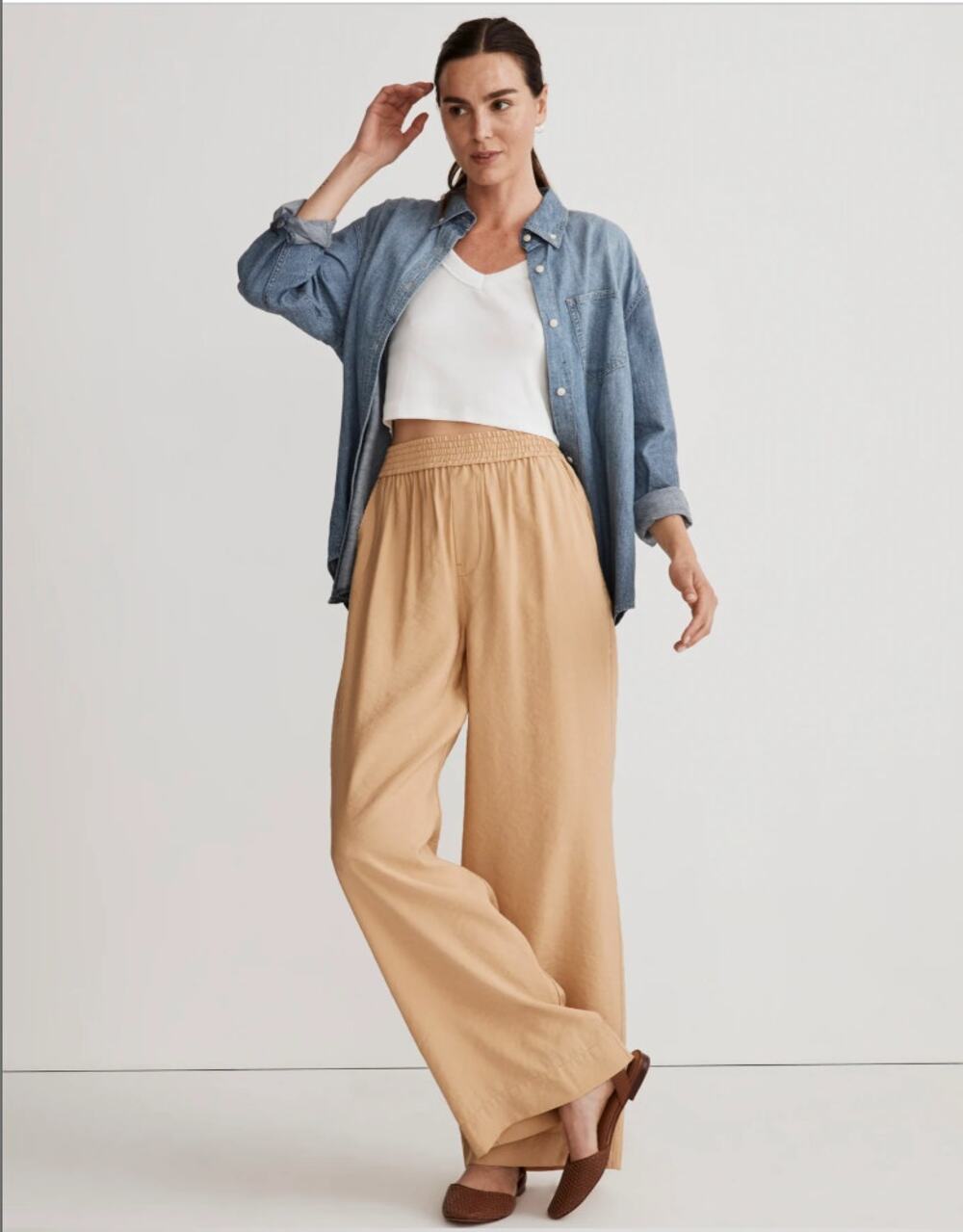 Madewell The Carley Wide-Leg Pant in Softdrape Tan Khaki Light Flowy Small